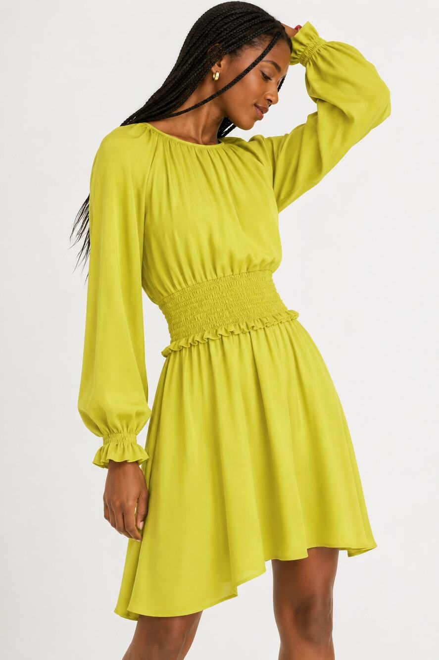 Kate Spade Smocked Silk Georgette Mini Dress Green/Yellow XL NWT